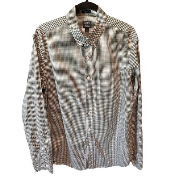 J. Crew Men’s Button down shirt Slim fit green & blue plaid Sz L - EUC - Picture 2 of 4